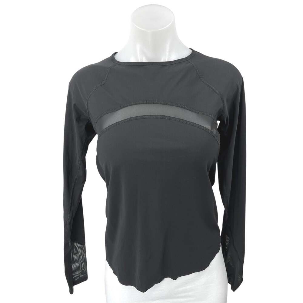 Lululemon Women's Black Mesh Long Sleeve Workout Athletic T Shirt Top Size 4